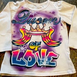 Queen Of Love |Girls Toddler Cotton T/Shirt |Tie-die Embellished Script |Sz: 4T